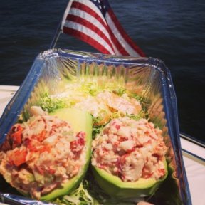 Gluten-free lobster stuffed avocados from Indian Harbor Yacht Club (IHYC)